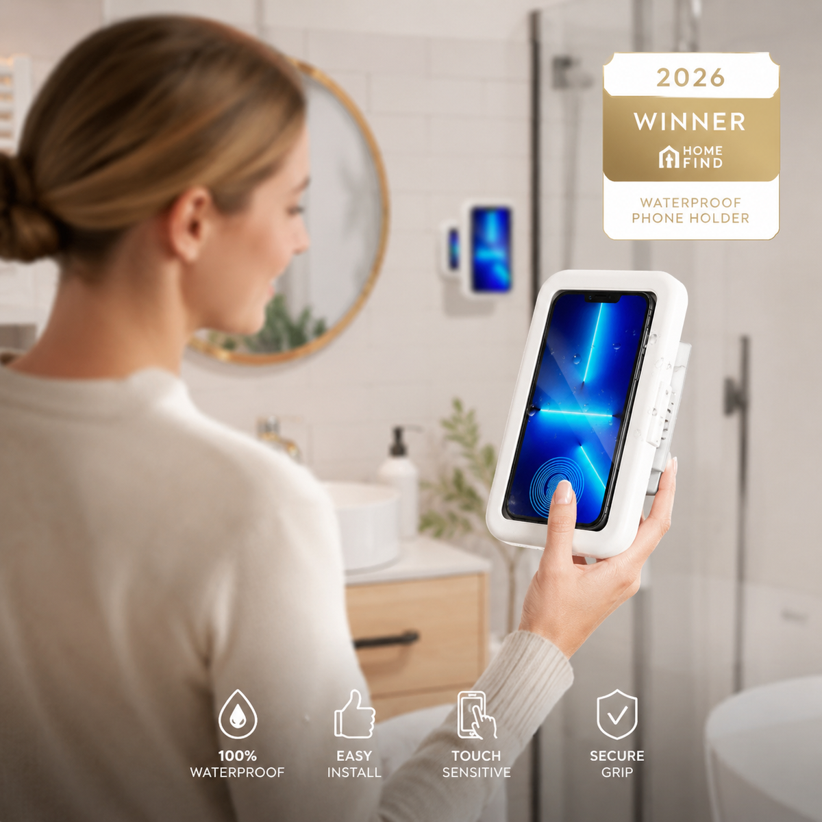 Supporto impermeabile per telefono da doccia