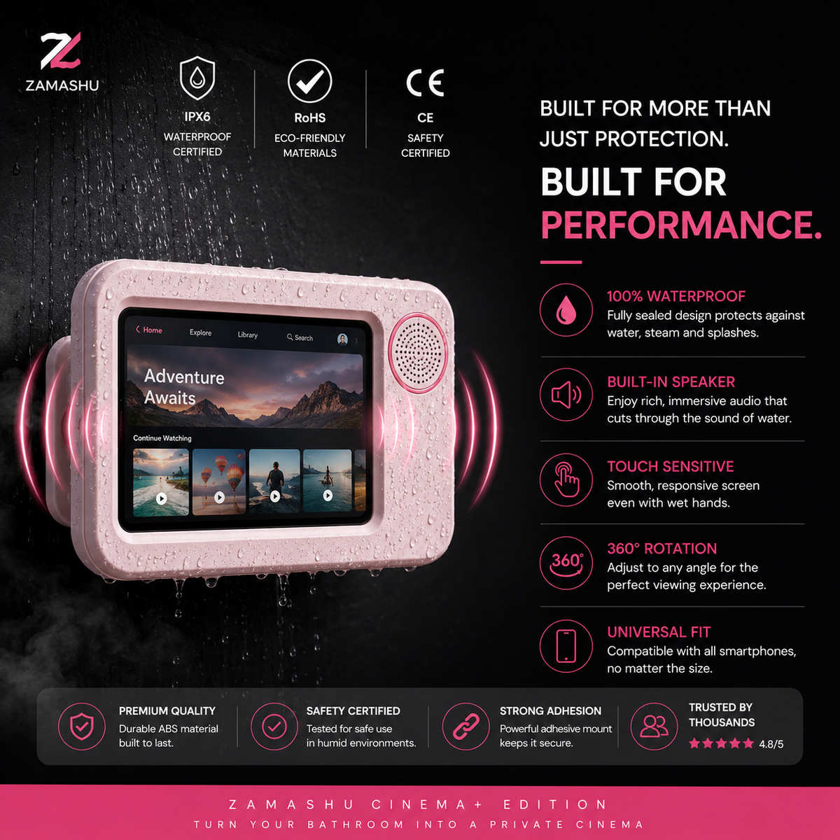 Supporto impermeabile per telefono da doccia – Cinema+ Bluetooth Edition